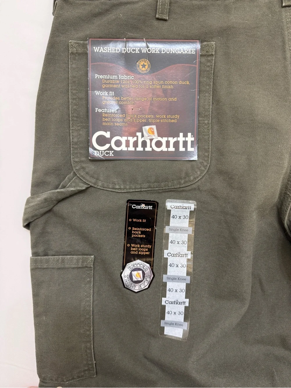 NWT Men's Carhartt Duck Green B11-MOS Carpenter Pants 40 x 30 - Picture 3 of 10